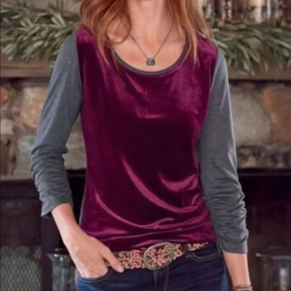 Sundance Velvet Ruched Sleeve T-shirt Top Small Luxe Raglan‎ Sleeve Fall Vibes S - Picture 8 of 8